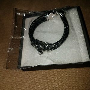 Skull Rhinestone Braided Bracelet